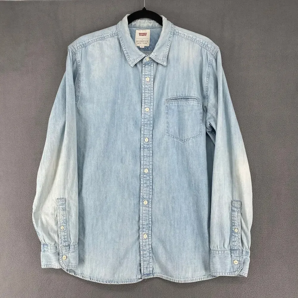 Levis Western Boho Long‎ Sleeve Button Down Mens? Unisex L Faded Light Blue Wash